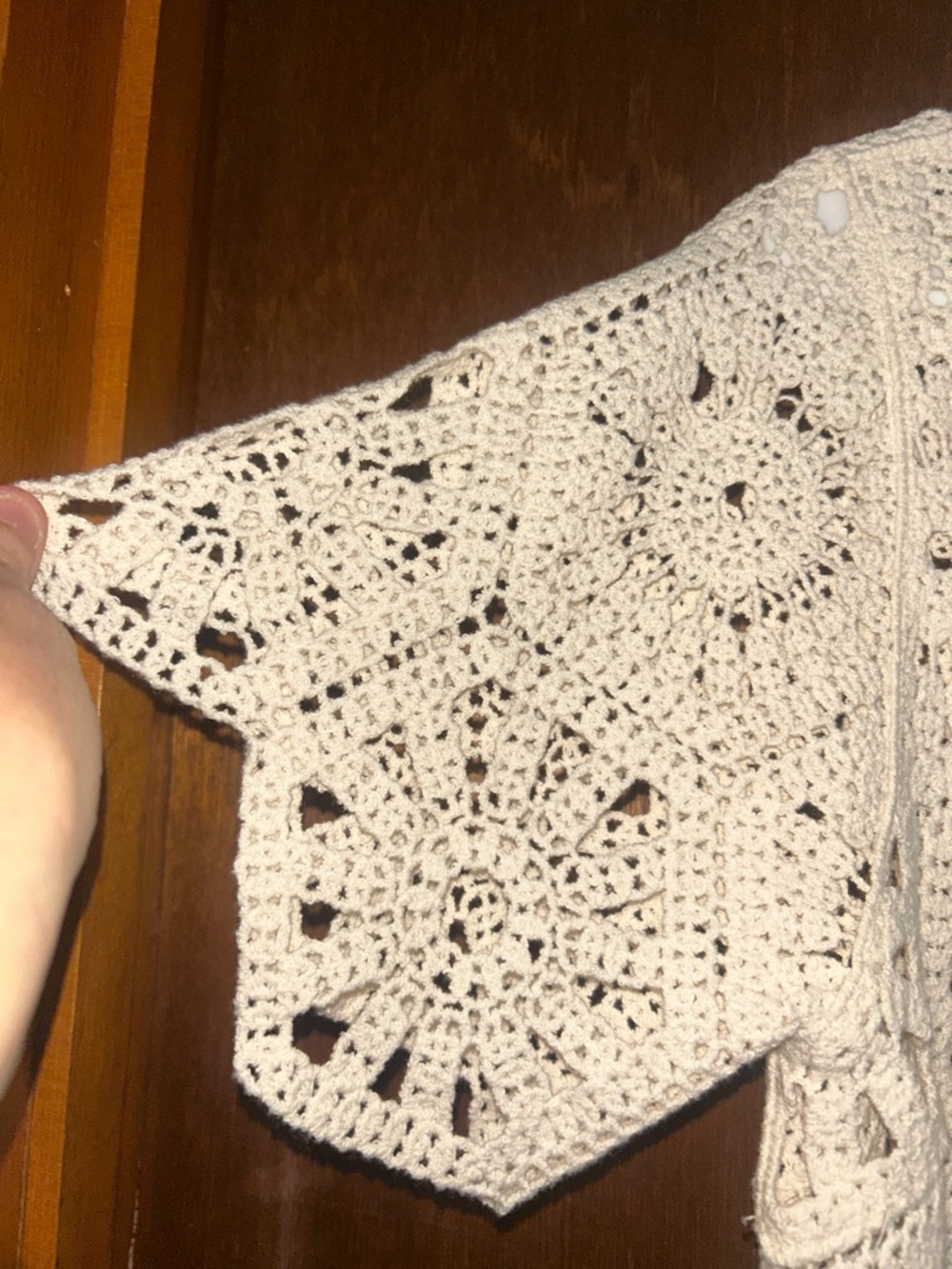 Crochet Short Sleeve Blouse in Cream by Mystree - Picture 4 of 4